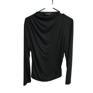 Zesica Black Long Sleeve Soft Stretch Draped Blouse Size Large Minimalist Chic